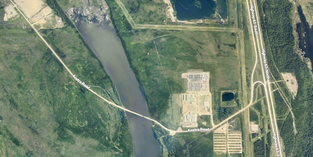 Satellite image of affected portion of Aostra Road over Ruth Lake Reservoir, north of Fort McMurray, Alta.