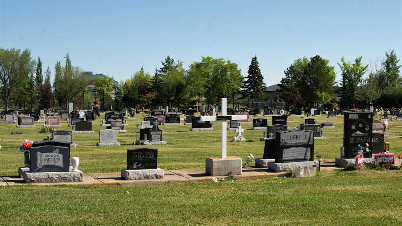 Picture of some tombstones and trees