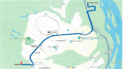 Figure 3 haul truck route from TaigaNova project site to Abrahams Landing material storage site and vice versa