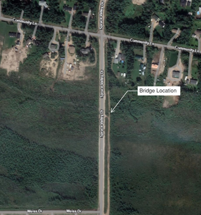 The location of the bridge in Saprae Creek Estates.